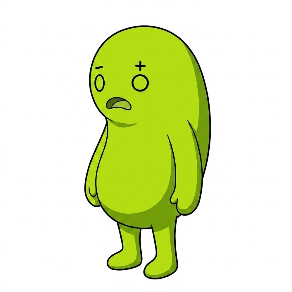 LockInTwin green mascot standing still, locked in